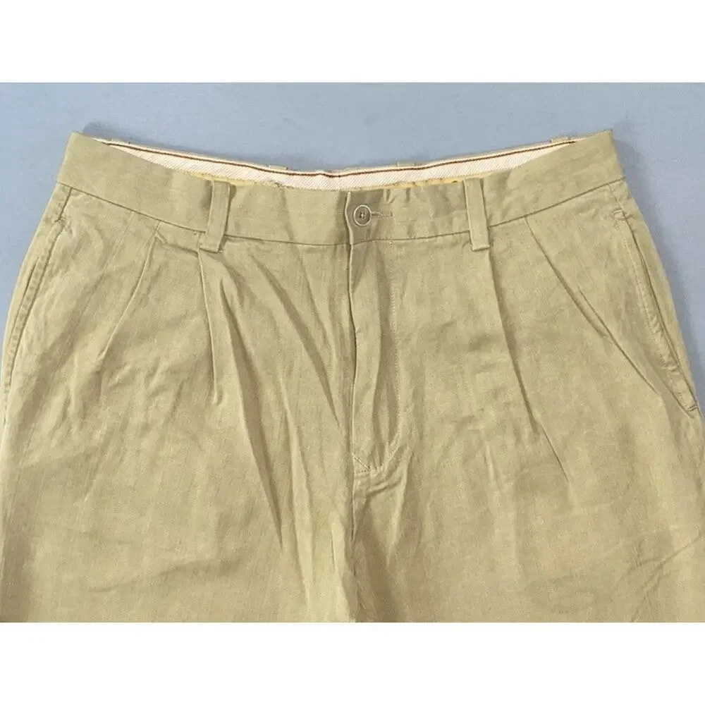 Tommy Bahama Silk/Bamboo Rayon Pleated Chino Pants. Beige Herringbone, 32X29 GUC